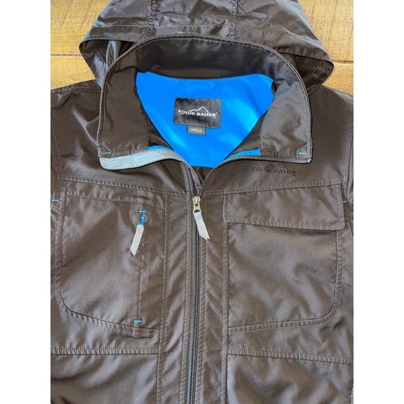 Mens Eddie Bauer Brown Full‎ Zip Hooded UPF 30 Water Repellant Jacket Pockets S - Picture 3 of 10